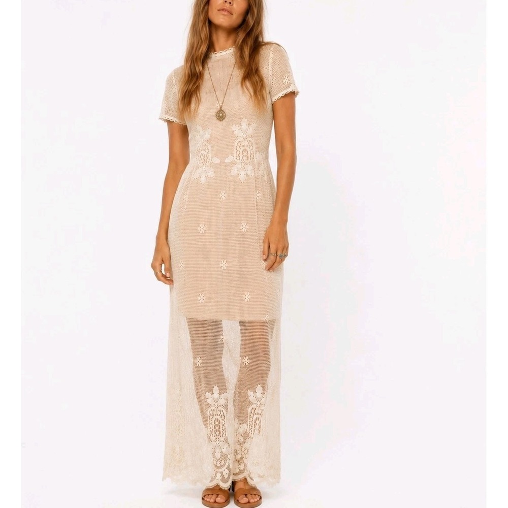 1960s 1970s Vintage Bridal Aldens Fashions Hippie Boho Maxi Dress Crochet Lace - Picture 9 of 9